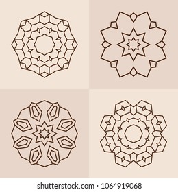 Abstract symmetric geometric shapes, symbols for your design. Vector set of logo design templates and emblems. Geometric signs collection isolated on light background. Vector color illustration.

