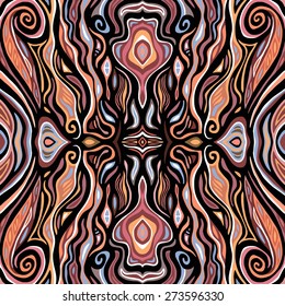 Abstract symmetric pattern with curves, black, blue, yellow and red colors