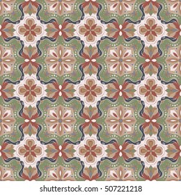 Abstract symmetric seamless pattern. Decorative background in ethnic style. The rich decor of the shapes and lines for design of cloth or paper. Vector illustration.