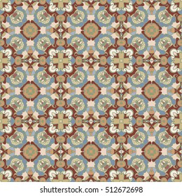 Abstract symmetric seamless pattern. Decorative background in ethnic style. The rich decor of the shapes and lines for design of cloth or paper. Vector illustration.