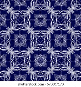 Abstract symmetric seamless pattern. Decorative background in ethnic style. The rich decor of the shapes and lines for design of cloth or paper. Vector illustration