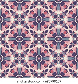 Abstract symmetric seamless pattern. Decorative background in ethnic style. The rich decor of the shapes and lines for design of cloth or paper. Vector illustration.