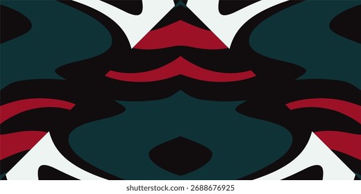 Un Fondo De Vector Abstractas Y Simétrico Con Formas Geométricas Audaces En Una Paleta De Colores Frescos Con Acentos Rojo Y Blanco Verde Azulado Profundo.