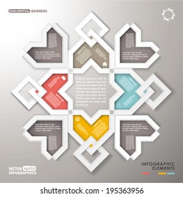 Abstract symmetrical arabesque shape with infographic elements