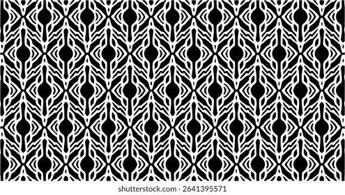 Abstract symmetrical black and white pattern with elegant flowing lines, ideal for backgrounds or wallpapers.