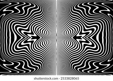 Padrão de linhas onduladas abstrato simétrico preto e branco. Arte vetorial.