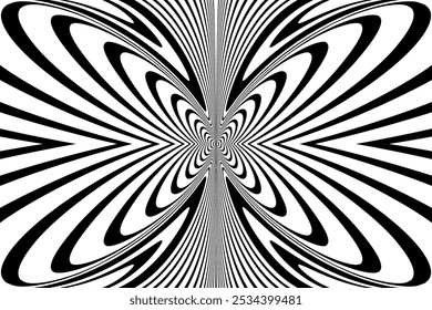 Abstract Symmetrical Butterfly Wings Pattern. Black and White Lines Texture. Vector Art.