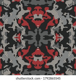 Abstract symmetrical camouflage pattern, Psychedelic camo background. Embroidery background. Bandanna, shawl, design for textile, fabric print. Vector 