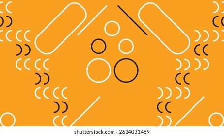 Abstract symmetrical design with rounded shapes and fine lines on a vibrant orange background. Great for modern art, branding, and graphic projects.