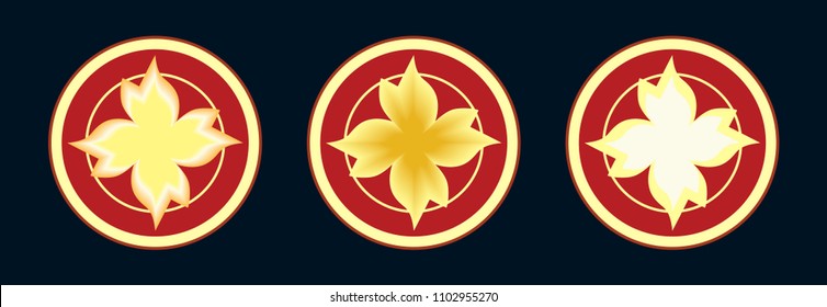 Abstract, symmetrical figure with sharp edges in the circle. The image has three variants.