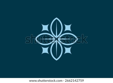 Abstract symmetrical flower or compass rose logo in light blue perfect for elegant and decorative brands