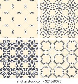 Abstract symmetrical geometric blue shapes. Fabric pattern