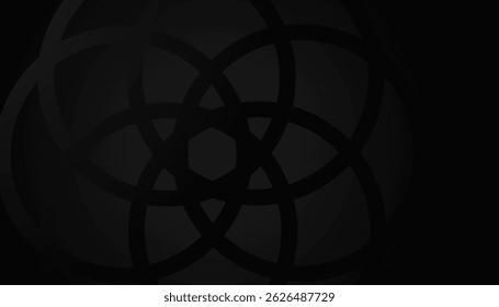 Abstrato design geométrico flor simétrico com sobreposição de padrões circulares em um tema escuro e moderno. Ideal para planos de fundo, marcas espirituais, visuais de meditação ou projetos inspirados em tecnologia. 