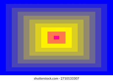 Una Imagen abstracta y simétrica que presenta una serie de cuadrados concéntricos que crean un gradiente de color visual. A partir de un borde exterior azul vibrante, los colores se trasladan hacia adentro a través de tonos de profundo