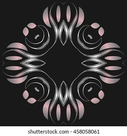 Abstract symmetrical metallic Monogram inlay pattern on the black background of the elements of geometric figures