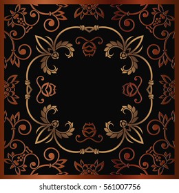 Abstract symmetrical openwork embossed mandala vector oriental decor retro delicate gold on a black background