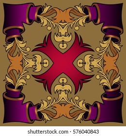 abstract symmetrical pattern ornate square shape in Victorian style on a light background
