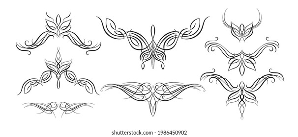 Abstract symmetrical tattoos in the elf fantasy style. Suitable for shoulders, neck, waist and other symmetrical parts of the body