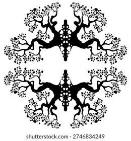 Abstract Symmetrical Tree Silhouette Decorative Ornament Vector Design 022