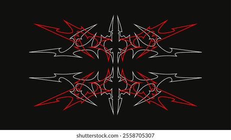 Abstract Symmetrical Tribal Design with Red and White Lines