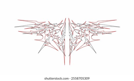 Abstract Symmetrical Tribal Design with Red and White Lines