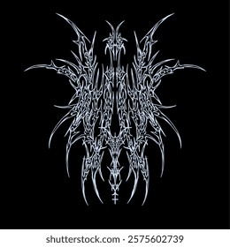 Abstract symmetrical tribal vector design with sharp edges and intricate details, featuring a dark, metallic aesthetic suitable for gothic, metal, or futuristic themes