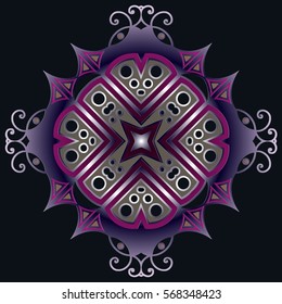 Abstract symmetrical vintage floral purple pink floral circular pattern, design Decor