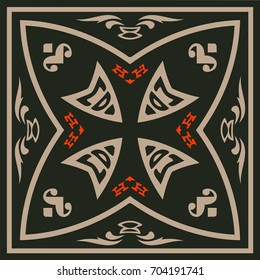 Abstract symmetrical vintage pattern, cross-shaped design decor