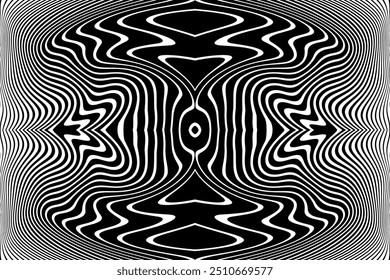 Abstract Symmetrical Wavy Lines Black and White Pattern. Vector Art.