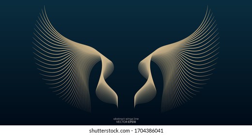 Abstract symmetry bird wings line luxury gold color isolated on dark teal blue green background. Vector illustration.