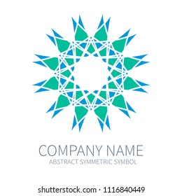 Abstract Symmetry Circle Logo. Harmony Polygon Form. Creative Signs and Symbols. Logotype Template. Green and Blue