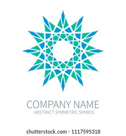 Abstract Symmetry Circle Logo. Harmony Polygon Form. Creative Signs and Symbols. Logotype Template. Green and Blue