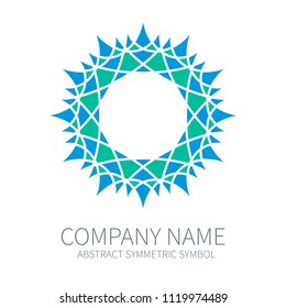Abstract Symmetry Circle Logo. Harmony Polygon Form. Creative Signs and Symbols. Logotype Template. Green and Blue