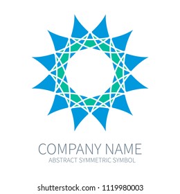 Abstract Symmetry Circle Logo. Harmony Polygon Form. Creative Signs and Symbols. Logotype Template. Green and Blue