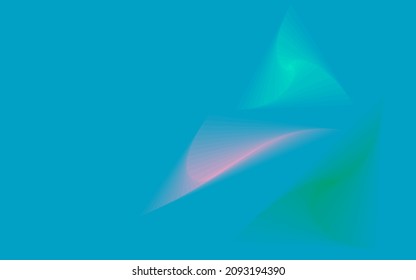 Abstract symmetry hole spiral triangles line green blue and pink color isolated blue background with copy space, Geometric curve line vector illustration.