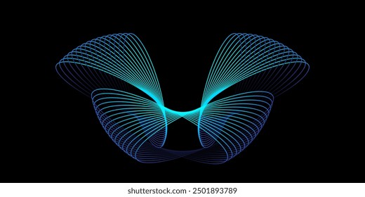 Abstract symmetry wings line in blue green colors isolated on black background. Vector illustration in concept of freedom, peace, evolve.