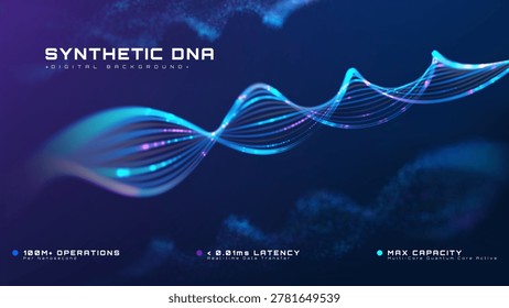 Abstract synthetic DNA background with double helix glow blue line. Digital technology future concept presenting modern medical science research.