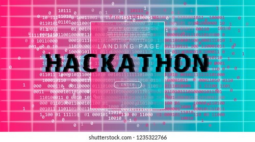 Conferencia de AI (inteligencia artificial), Encuentro de Big Data, Hackathon. Cuadrícula láser holográfica con líneas binarias de código. Estilo de onda inversa/ onda sinusal/ onda de vapor.