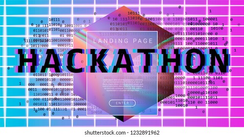 Abstract Synthwave Style Background for Programming/ Devops conference, Hackathon. Laser Grid and Holographic Cube. Retrowave/ Synthwave/ Vaporwave style illustration.