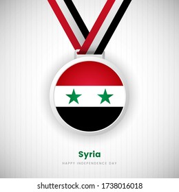 Abstract Syria country flag on medal vector. Happy Independence day of Syria background with modern typography.