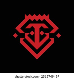 Abstract T alphabet red geometric logo design, perfect for a brand or company looking for a modern, bold, and unique visual identity.