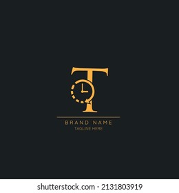 Abstract T initial letter icon logo incorporated with clock