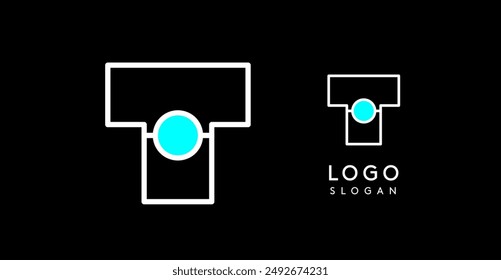Logo Abstractas de la letra T con puntos azules. Diseño lineal minimalista, monograma de letras audaces y limpias para la marca corporativa, startups tecnológicas, empresas de seguridad y App de juegos. Ilustración vectorial.