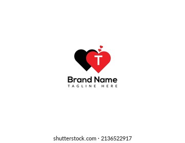 Resumen Letra T moderna marca de texto inicial diseño de logotipo de amor