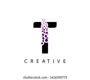 Abstract T Letter , Molecules T technology logo design.
