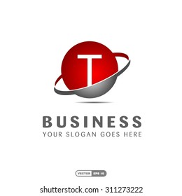 Abstract T letter vector logo icon template. Red company logo, abstract logo, design element, creative idea. globe logo, planet logo, circle logo, swoosh logo, world logo, silver metal logo,