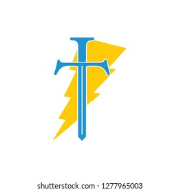 abstract t thunder sword energy design logo vector