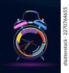 Abstract table alarm clock from multicolored paints. Colored drawing. Vector illustration of paints