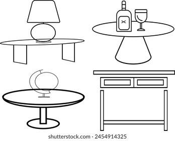 Abstract table lamp with lampshade continuous.Globes Icons and Symbols with tabel.Wine Tasting Line Icon.computer tabel.Vector image of a dining table.Wooden table top with aged surface, realistic .