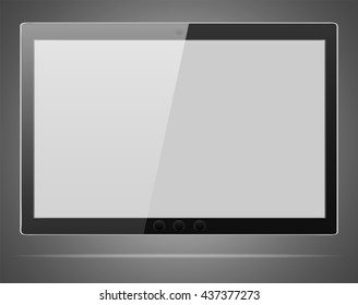 Abstract Tablet computer with blank screen in iPad style on a grey background 